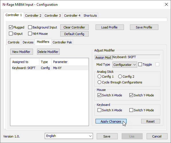 Modifiers Tab